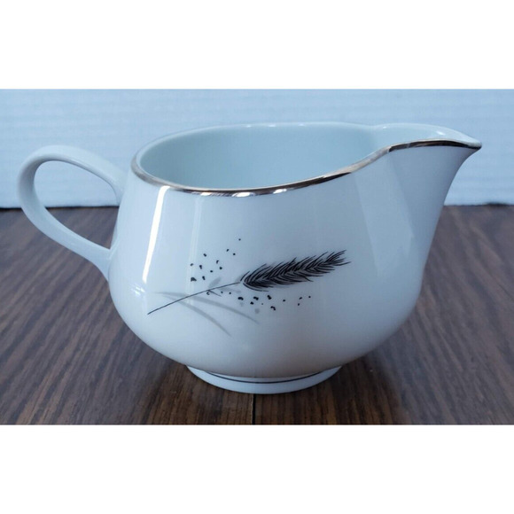 Ceres Coupe by Easterling Coffee Creamer White and Silver Wheat Vintage MCM - Picture 3 of 7